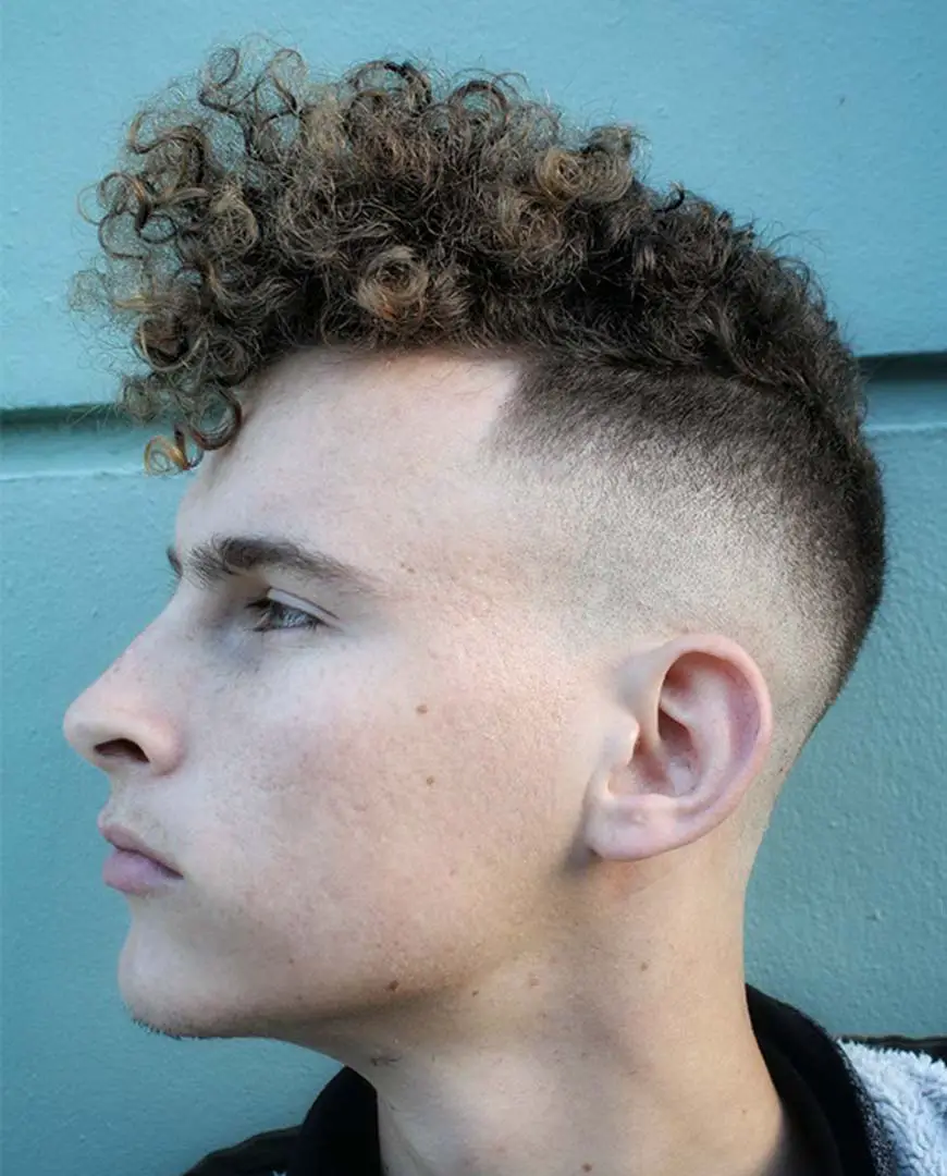 Long Curly Fringe with High Fade