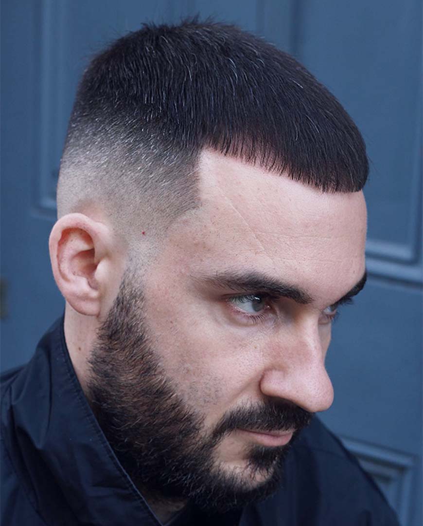 Caesar Haircut with High Fade