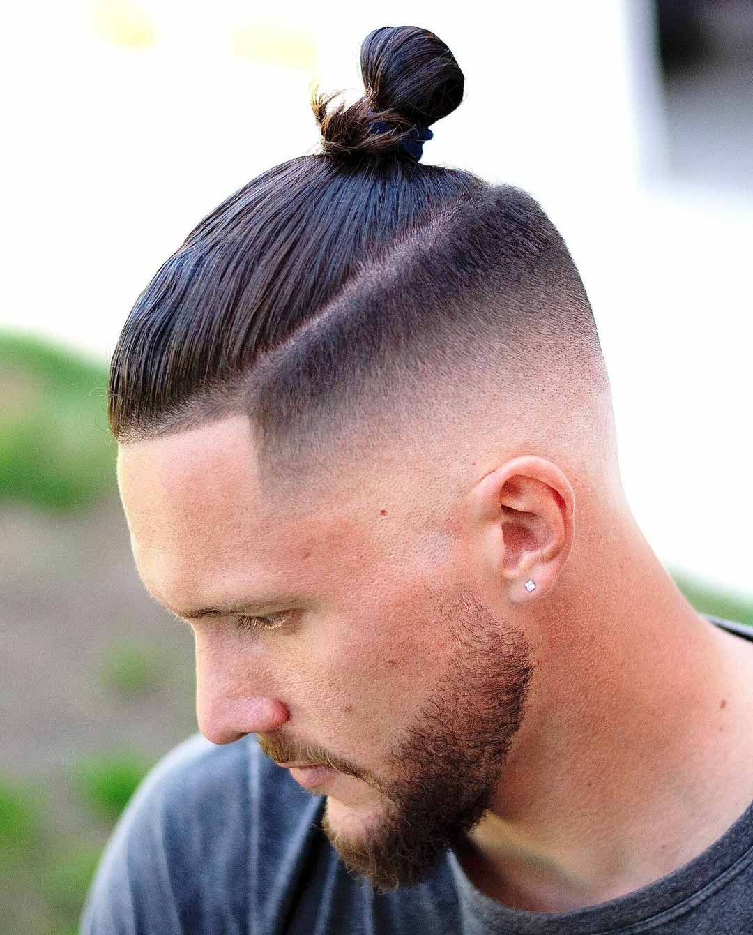 Mens Man Bun with High Skin Fade