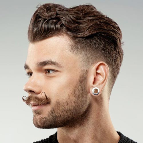 Wavy Pompadour and Mid Fade Sides