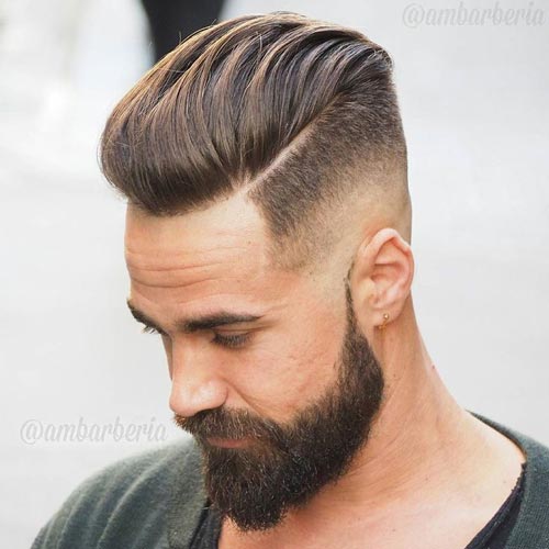Combed Back Layers with Medium Bald Fade Haircut