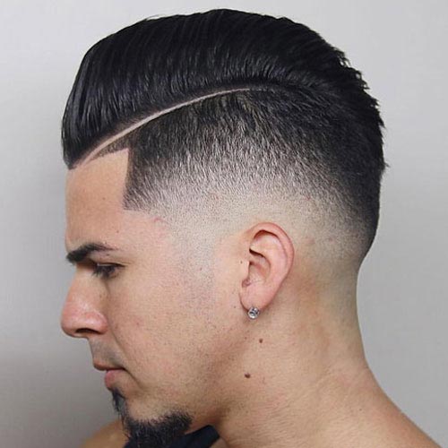 Half Hard Part Pompadour With Low Skin Fade Men S Hairstyle Tips