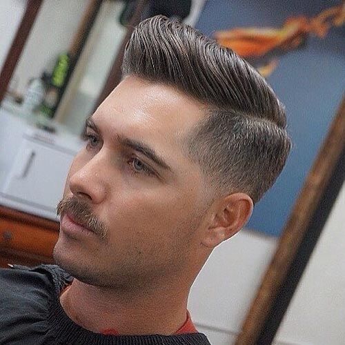 Side Part Pompadour with Low Fade