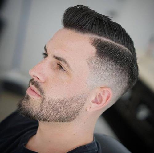 Side Part Pompadour with Drop Fade