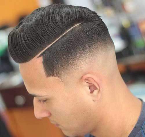 Deep Parted Quiff with Skin fade