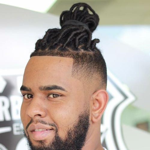 Braided Man Bun with Dread Fade