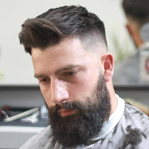 Brush Up Hair with Beard and Low Skin Fade