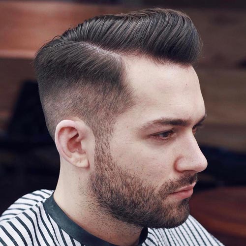 Deep Parted Pompadour with High Fade