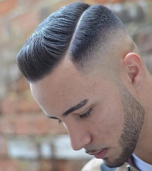 Low Pompadour with Drop Fade and Part