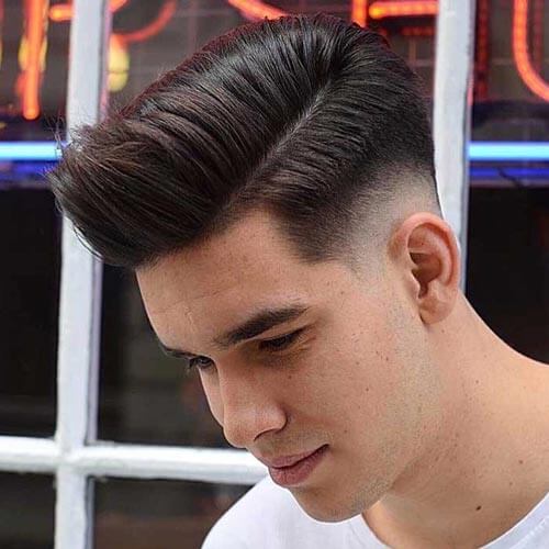 Pompadour with Part and Razor Fade