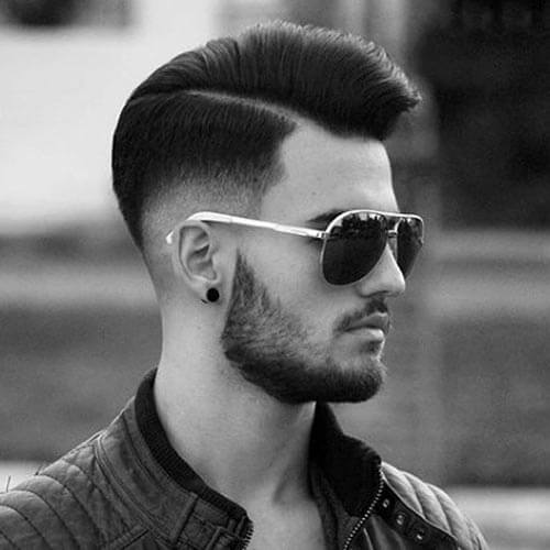 Pompadour with Comb Over and Low Skin Fade