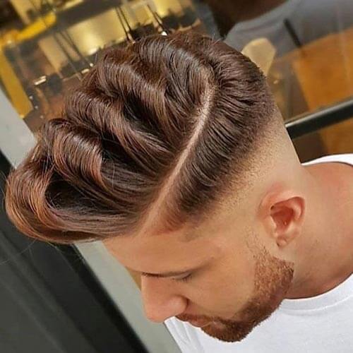 Wavy Pompadour with High Drop Fade