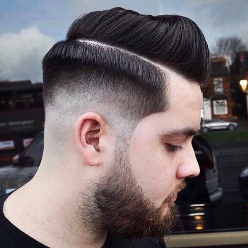 Crown Parted Pompadour with Drop fade