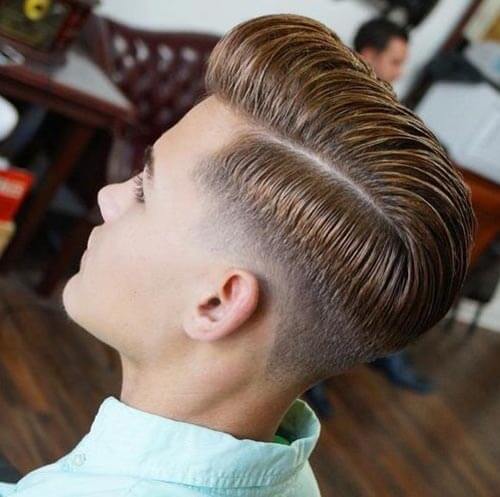 Pompadour Fade with Comb Over and Drop Fade