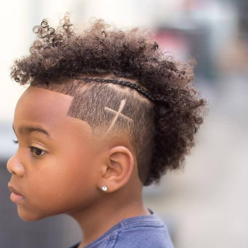 little boy haircuts - Curly Mohawk With Design and Fade