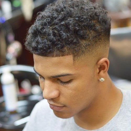 Short Curly Hair With Temp Fade