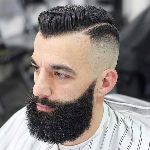 Sleek Pompadour With Drop Fade and Part