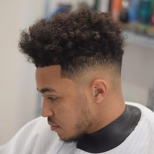Curly High Top With Temple Fade