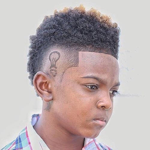 Cute Little Boy Haircuts - Curly Mohawk With Drop Fade and Design