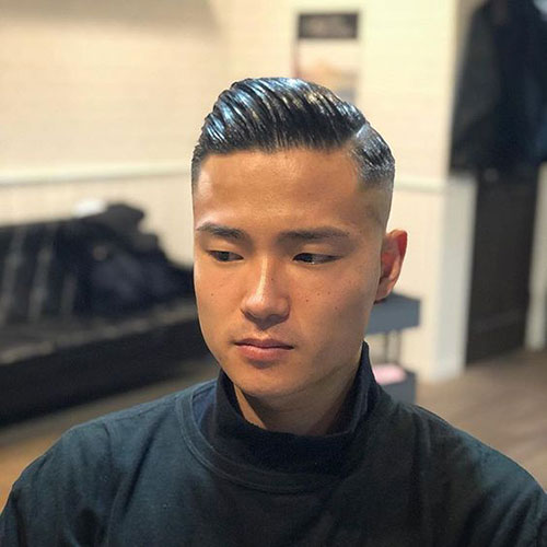 Asian Men Slicked Back with Drop Fade