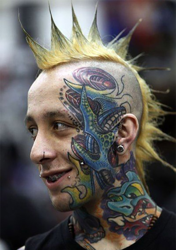 Lexica - Portrait of a punk rocker sitting in a bar, mohawk haircut, photo