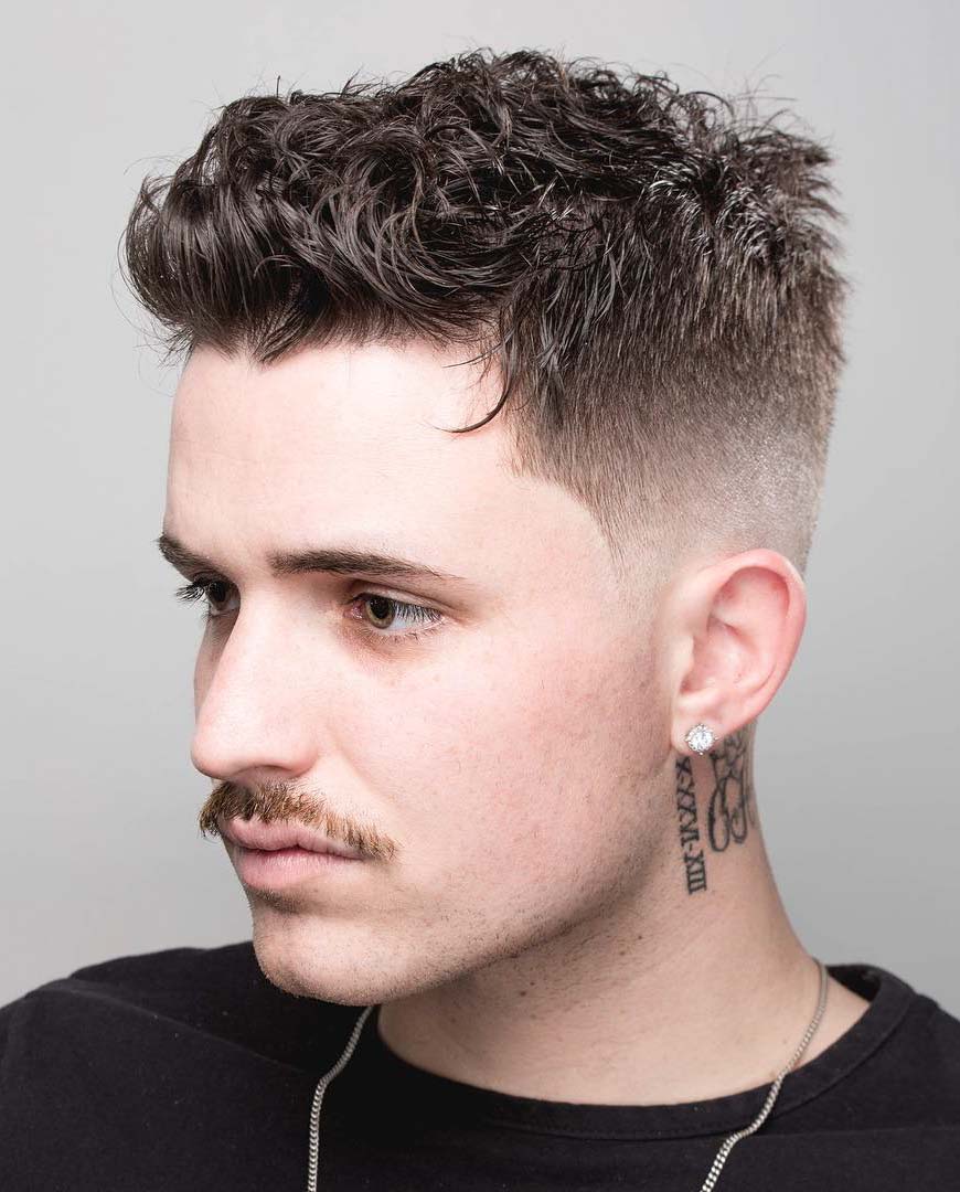 Short Wavy Hair with Mid Fade