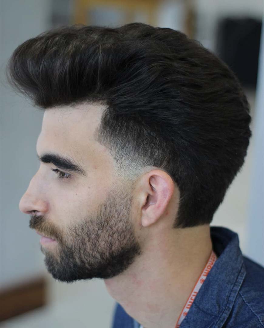 Pompadour with Mullet and Taper Fade