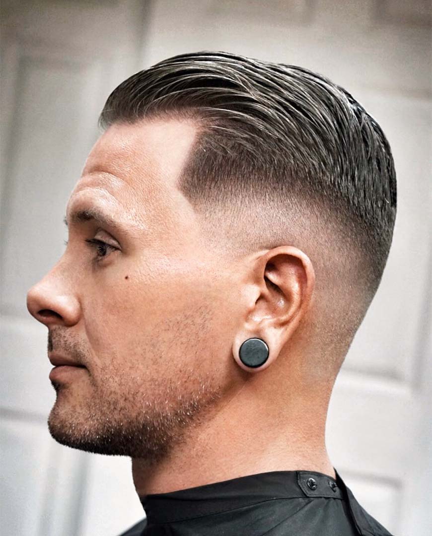 Gelled Slicked Back with Drop Fade