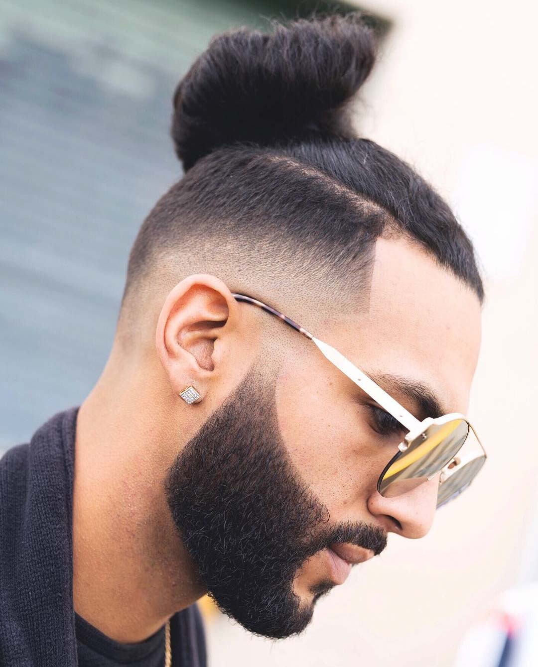 Full Man Bun with Mid Fade