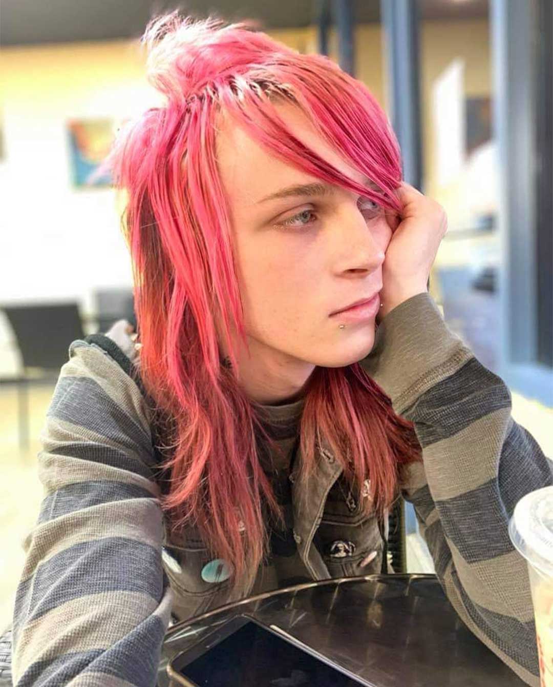 Long and Pinky Emo Hairstyle